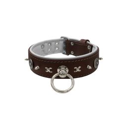 Round carved shield with rhinestones and carved x with Lining Leather – KD01078/75/50/BR/02