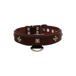 Medieval cross-shaped metal motifs and carved pyramids with leather inlay – KD01041/60/30/BR/08