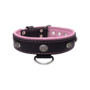 Pirate-themed motif with a skull, round rose-colored gem, and oval hammered stones with leather inlay – KD01054/65/40/BK/10