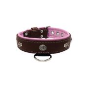 Pirate-themed motif with a skull, round rose-colored gem, and oval hammered stones with leather inlay – KD01054/65/40/BR/10