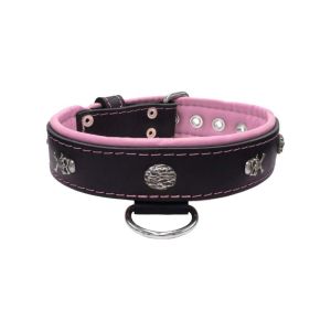 Pirate-themed motif with a skull, round rose-colored gem, and oval hammered stones with leather inlay – KD01054/70/40/BK/10