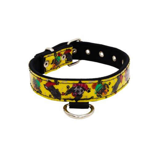 Collar de perro con impresión en vinilo y forro de neopreno (Diseño: Caritas- sombreros) – KI01015/70/50/P2/01