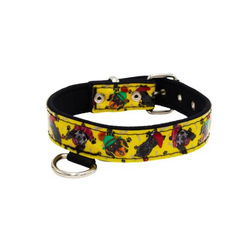 Collar de perro con impresión en vinilo y forro de neopreno (Diseño: Caritas- sombreros) – KI01015/70/50/P2/01